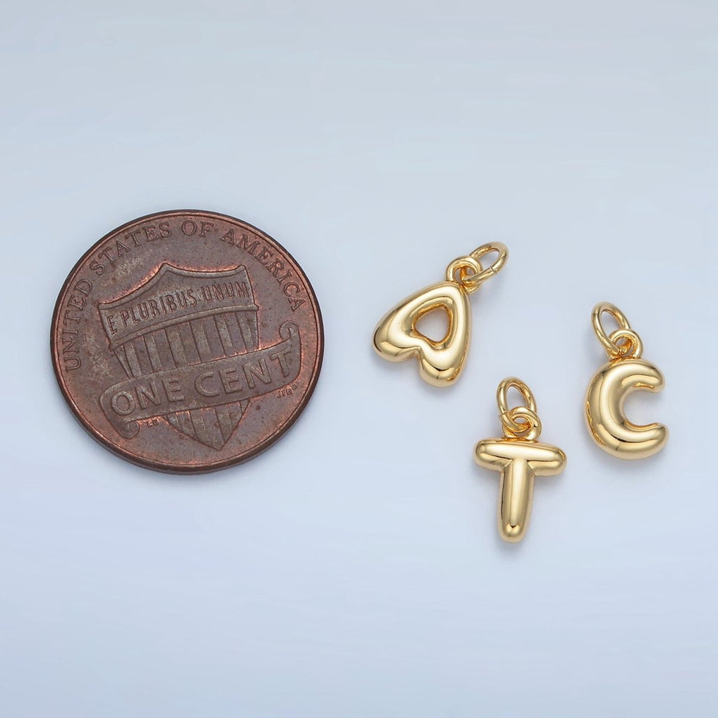 16K Gold Filled 10mm Initial Letter Chubby Balloon Mini Charm | A1591 - A1603