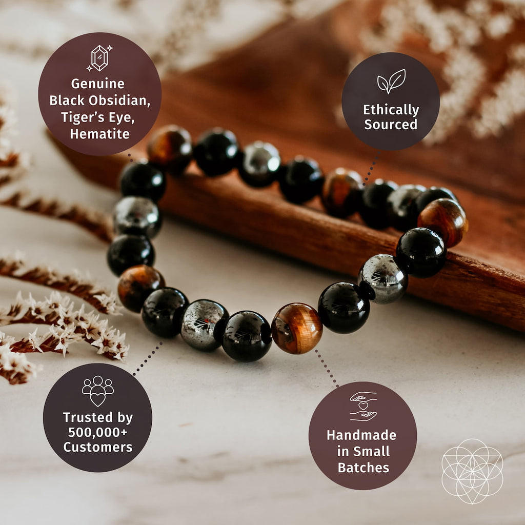 Pulsera Triple Protección | Hematita, Obsidiana Negra & Ojo de Tigre